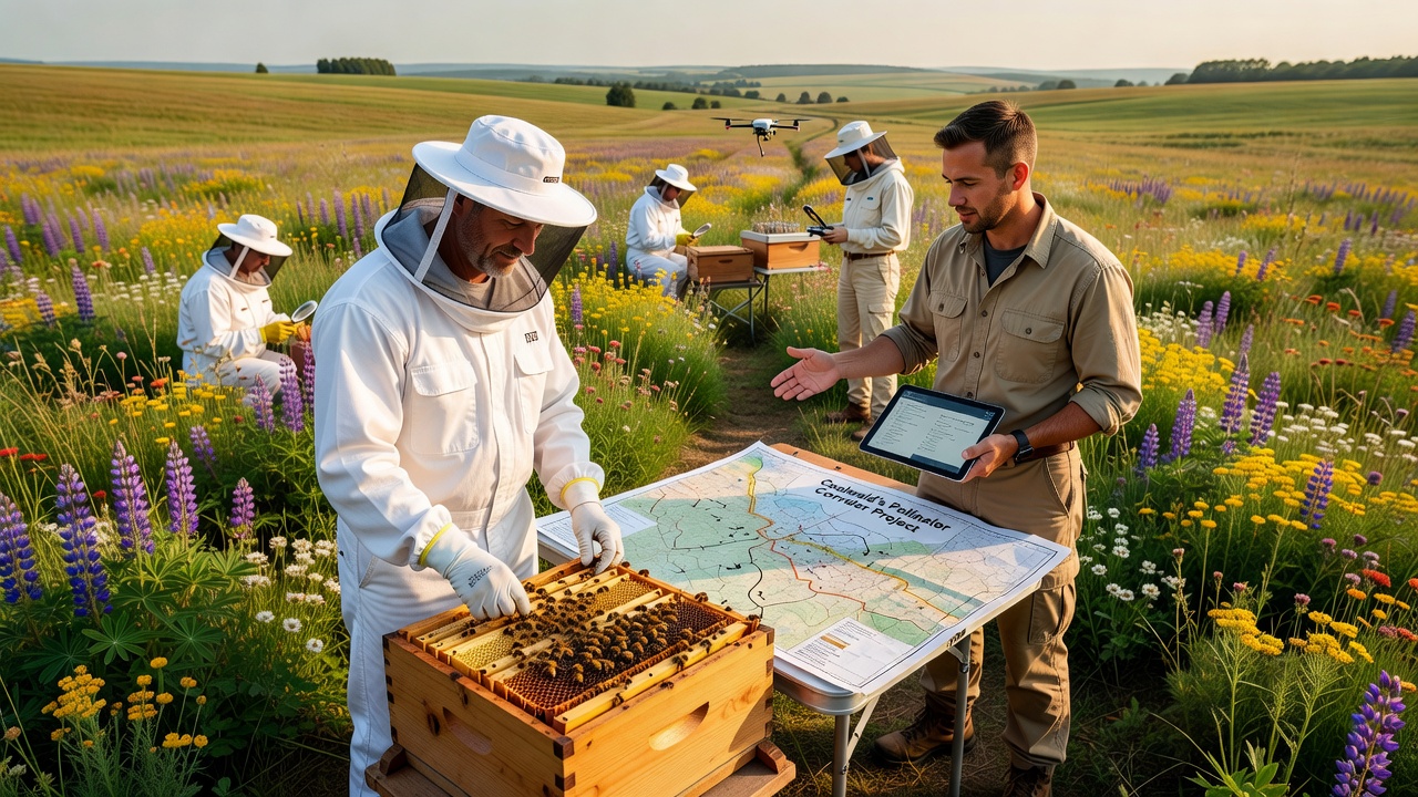Pollinator corridor planting along Coolwald forest edge with integrated beehive sites